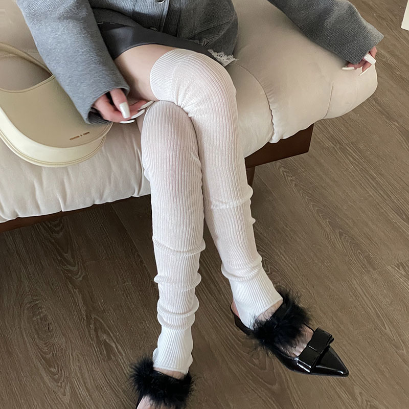 白色纯棉踩脚过膝堆堆袜女