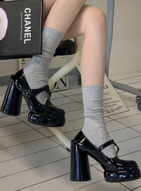 灰色堆堆袜女夏季薄款纯色简约中筒袜jk光面纯棉针织棉袜月子袜女
