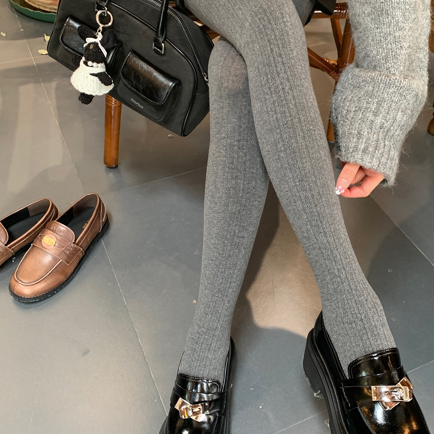 灰色打底裤女冬外穿加绒加厚保暖麻花纹压力显瘦美腿打底袜连裤袜