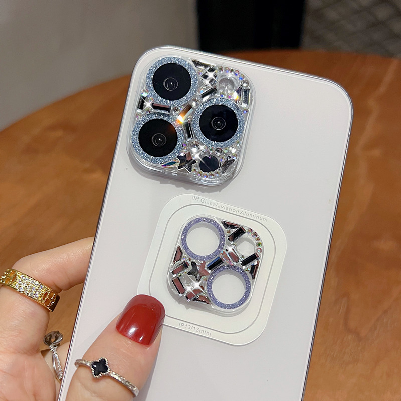 苹果奢华水钻闪粉镜头膜保护贴女