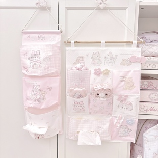 MG原创设计收纳袋双子猫墙挂式收纳门后宿舍卧室壁挂置物兜带纸抽