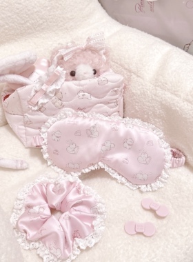 MG原创眼罩发圈猫咪绸缎蕾丝边少女感睡眠神器遮光柔软贴合不勒眼