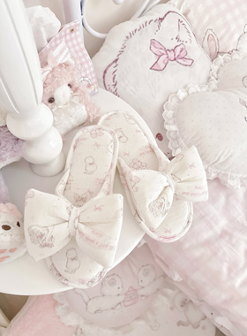 MG原创居家拖鞋全棉露趾室内地板拖防滑鱼嘴拖双层纱亲肤柔软拖鞋