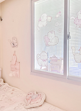 MG原创装饰玻璃静电贴团团猫卡通可爱门贴橱窗贴纸窗花木柜贴画