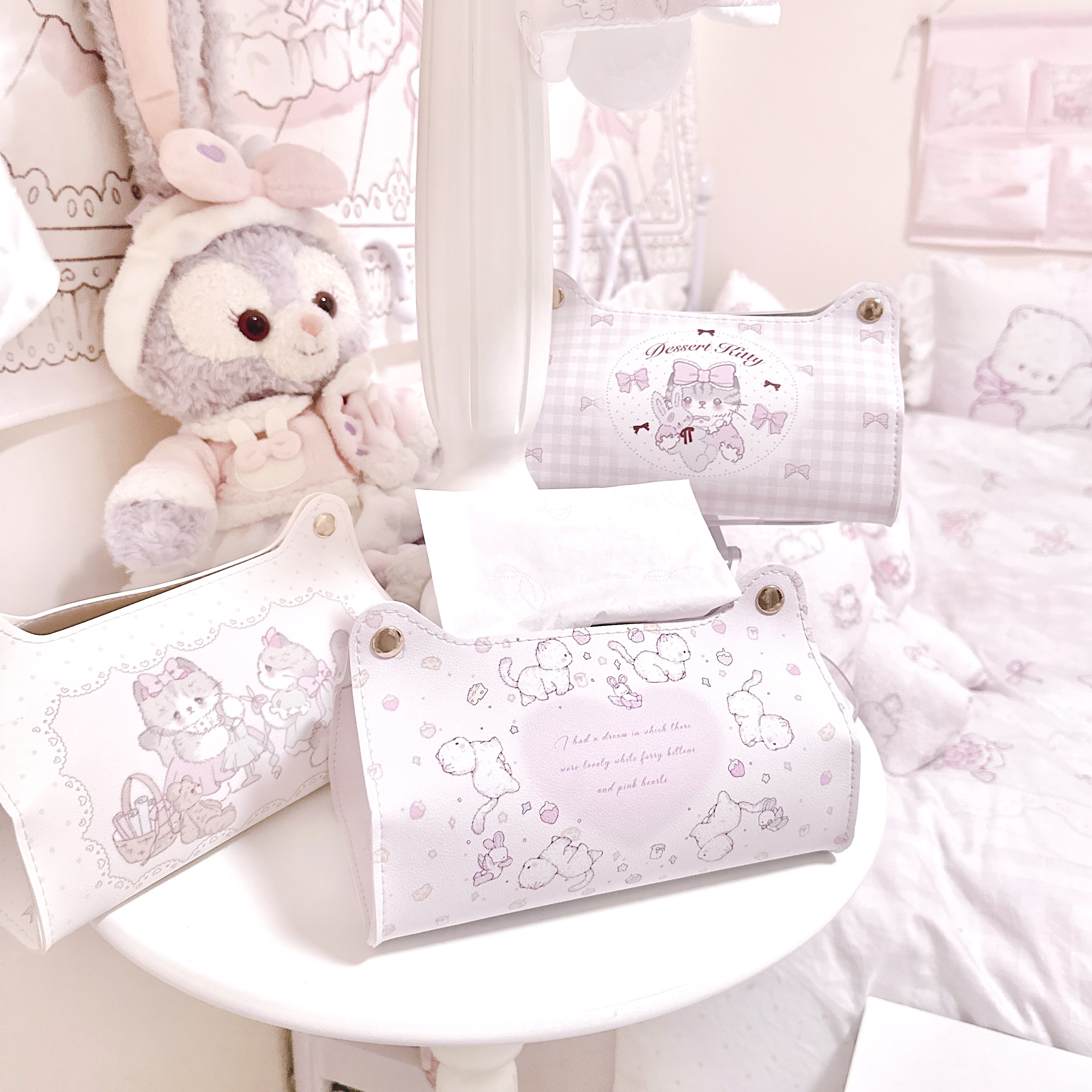 MG原创纸巾盒可爱猫咪皮质桌面收纳家用宿舍卧室餐巾盒车载抽纸盒