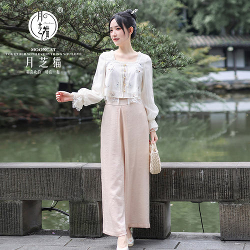 月芝猫【买花谣】原创秋季新品民国风汉元素上衣裙裤两件套3648A