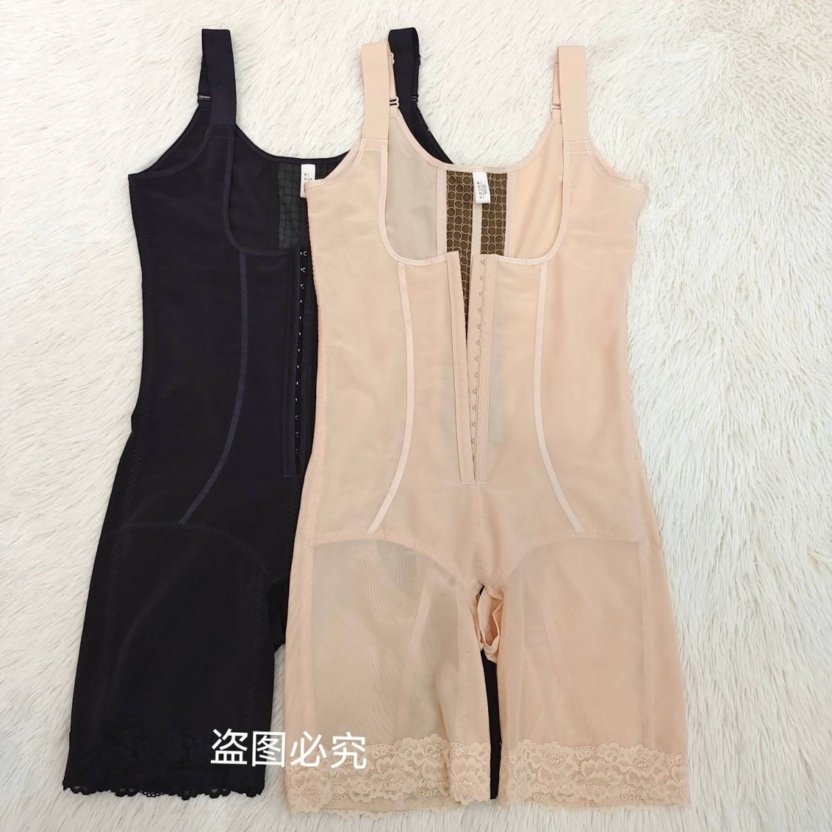 锗网拉链双层加压网纱产后连体塑身衣女收腹束腰提臀塑形开档无袖