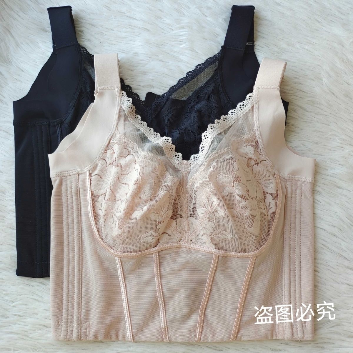 新款全罩杯大胸显小长文胸10排扣薄杯聚拢收副乳防下垂调整型内衣