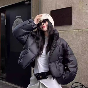 2025冬新款小个子面包服立领宽松加厚外套泡芙短款羽绒服女白鸭绒