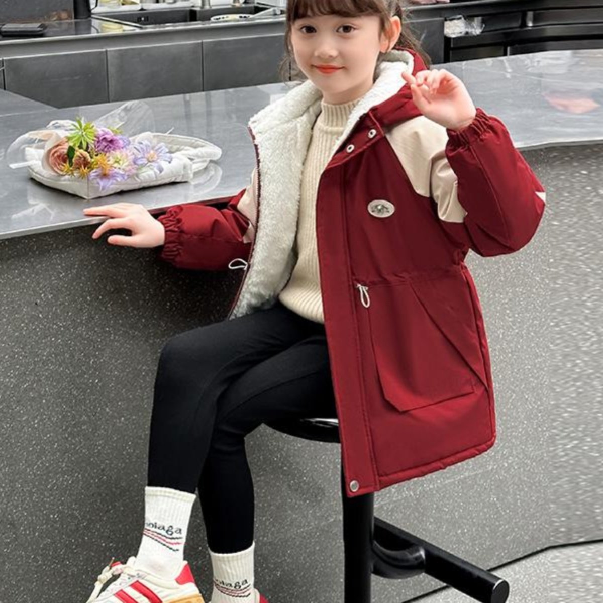 女童棉服冬装2025新款洋气儿童加绒加厚派克服棉衣中大童棉袄外套