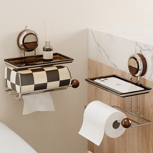 中古风吸盘纸巾架卫生间免打孔抽纸卷纸架厕所洗手间不锈钢置物架