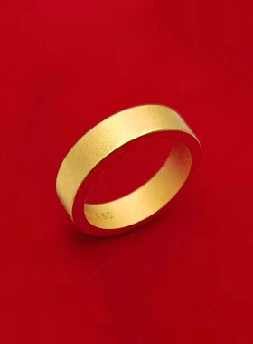 古法传承喷砂情侣对戒铜镀金闭口指环越南沙金戒指送女友首饰