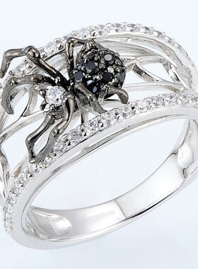 健杰经典时尚925银黑色蜘蛛戒指在欧美流行个性女式戒指厂家直销