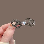 黑色气质蝴蝶结鸭嘴夹刘海发夹女2024新款 前额边夹侧边碎发头饰