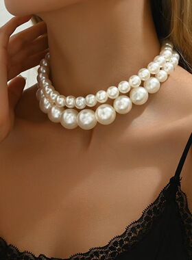 直销饰品 个性夸张大珍珠气质 百搭锁骨链串珠项链女