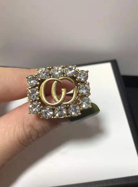 黄铜G家复古活口戒指闪钻黑色宝石中古百搭古家手饰潮指环戒指女