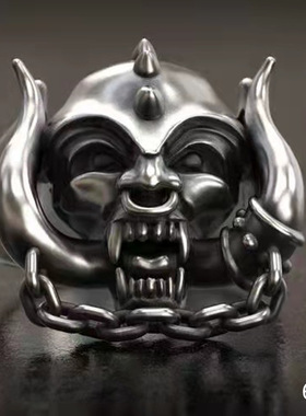 temu速卖通跨境热卖新款朋克风机车抹黑夸张老人头骷髅头链条戒指