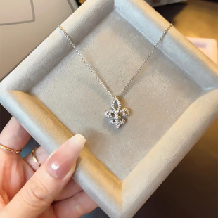 满钻鸾尾花项链女轻奢小众设计感锁骨链时尚气质微镶吊坠颈链