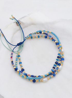 ins小众民族风编织青金石复古手绳Miyuki米珠天然淡水珍珠手链女