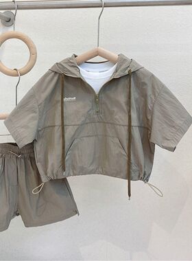 2024夏季新款男童夏装短袖亲子儿童装宝宝舒适洋气带帽两件套