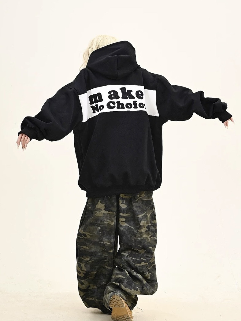 Beock国潮美式复古字母刺绣连帽卫衣男女小众设计感宽松上衣