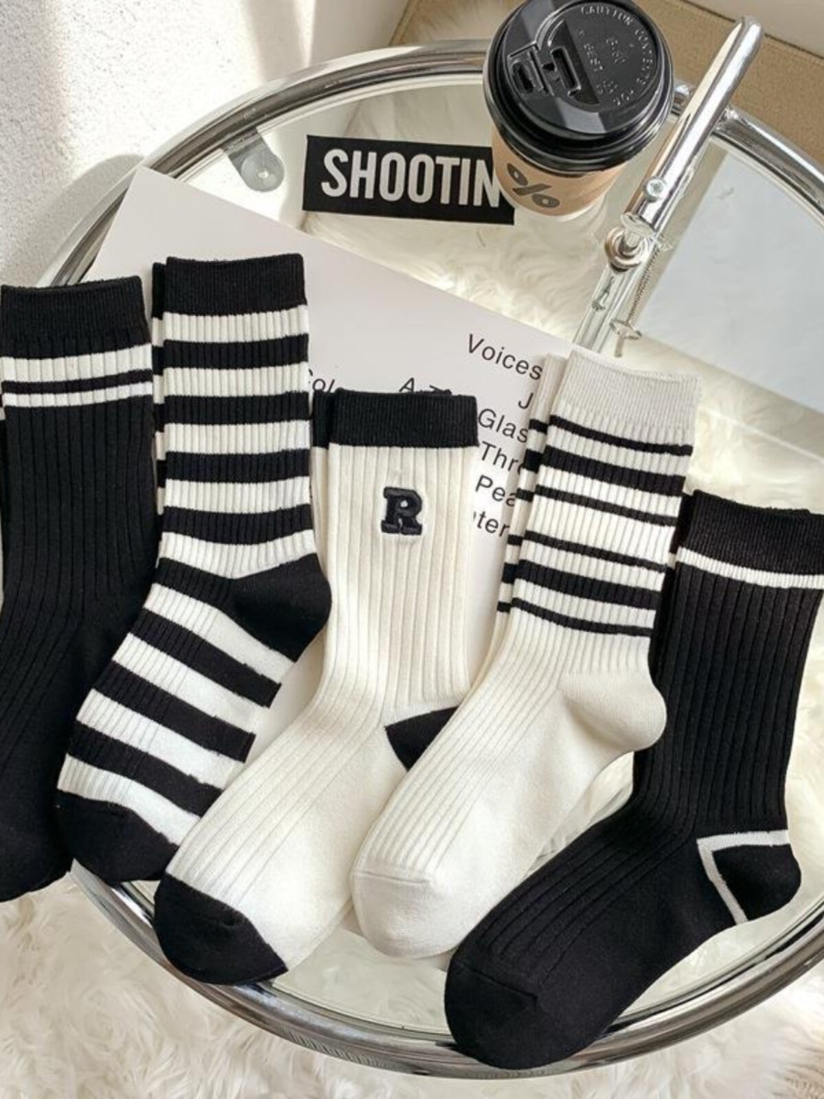 AMERICAN-STYLE SOCKS STRIPED LETTER EMBROIDERY CASUAL AND VERSATILE BREATHABLE PILE SOCKS WOMEN TRENDY SOCKS SPORTS SOCKS WOMEN