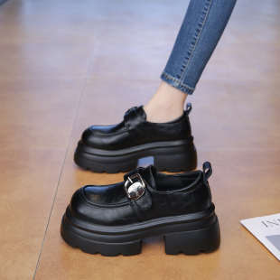 增高高跟乐福鞋 松糕厚底粗跟单鞋 女2025春秋新款 英伦风小皮鞋