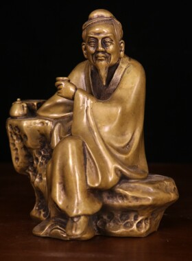 黄铜中式客厅茶仙人物铜像摆件