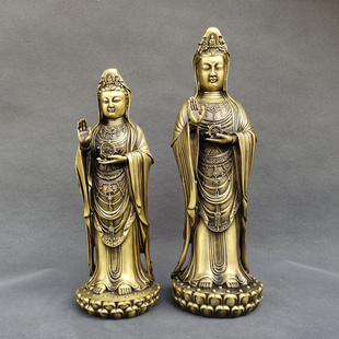 铜南海观音佛像站像摆件铜手持法轮观世音菩萨家居佛堂供奉平安