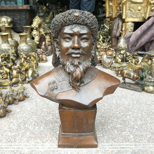 成吉思汗铜像摆件大号仿古高50公分草原大汗铁木真半身像中式桌面