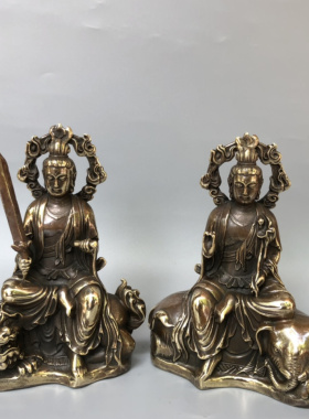 仿古铜文殊普贤菩萨坐像佛堂摆件