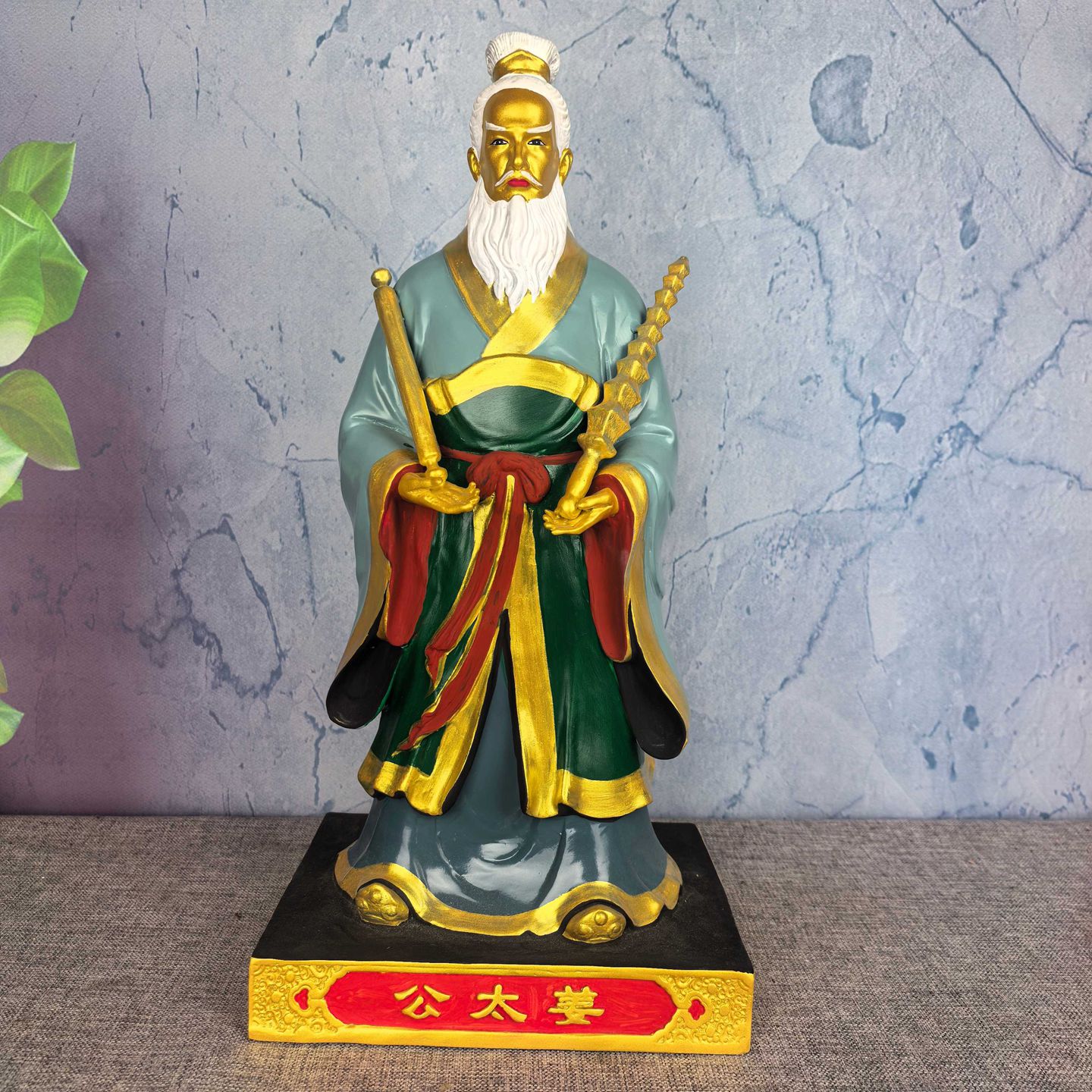 姜太公铜像摆件大号黄铜彩绘封神榜打神鞭姜子牙神像风水工艺品