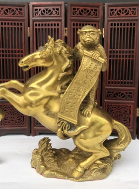 铜猴骑马马上封侯招财书房摆件