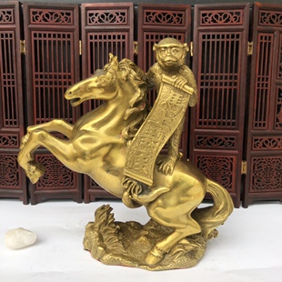 铜马上封侯摆件猴骑马封侯拜相令旗官印招财风水书房办公室桌面
