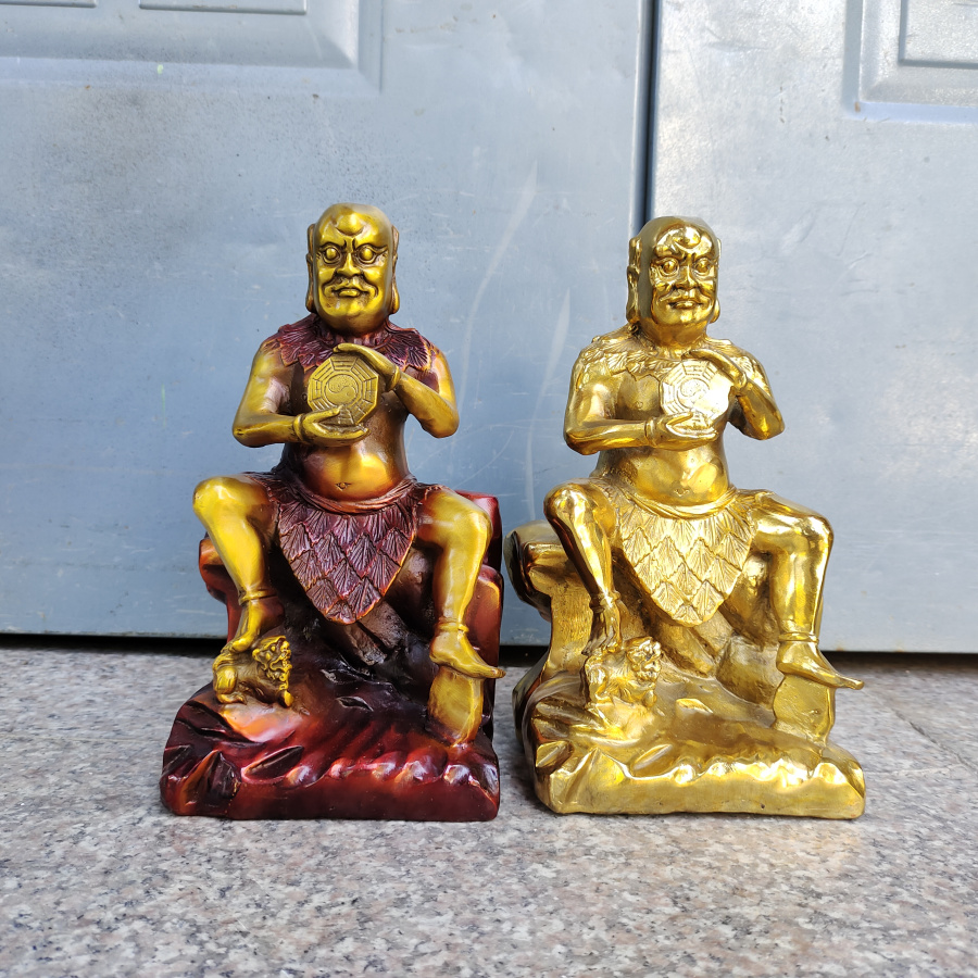 八卦祖师爷伏羲神像摆件人文始祖黄铜人王伏羲像风水家居桌面供奉