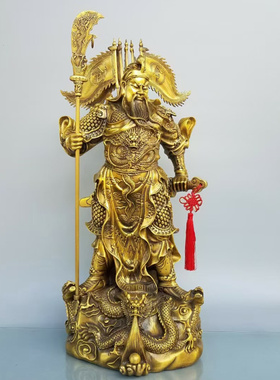 关公财神黄铜招财中式门厅摆件
