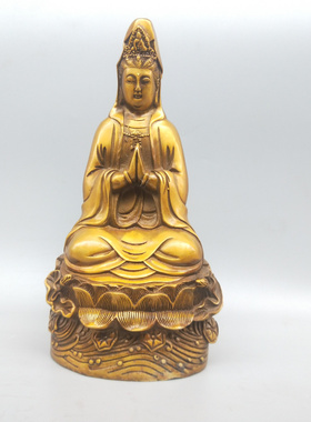 铜观世音菩萨双手合十坐莲摆件