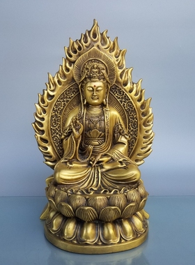 坐莲火焰福字铜观音菩萨摆件家居