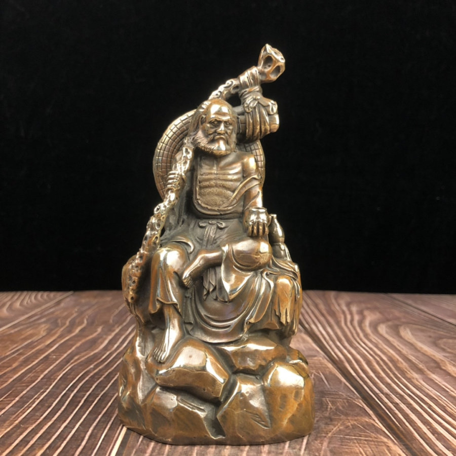 坐岩石达摩铜像摆件铜达摩祖师菩提老祖铜像风水家居20公分桌面