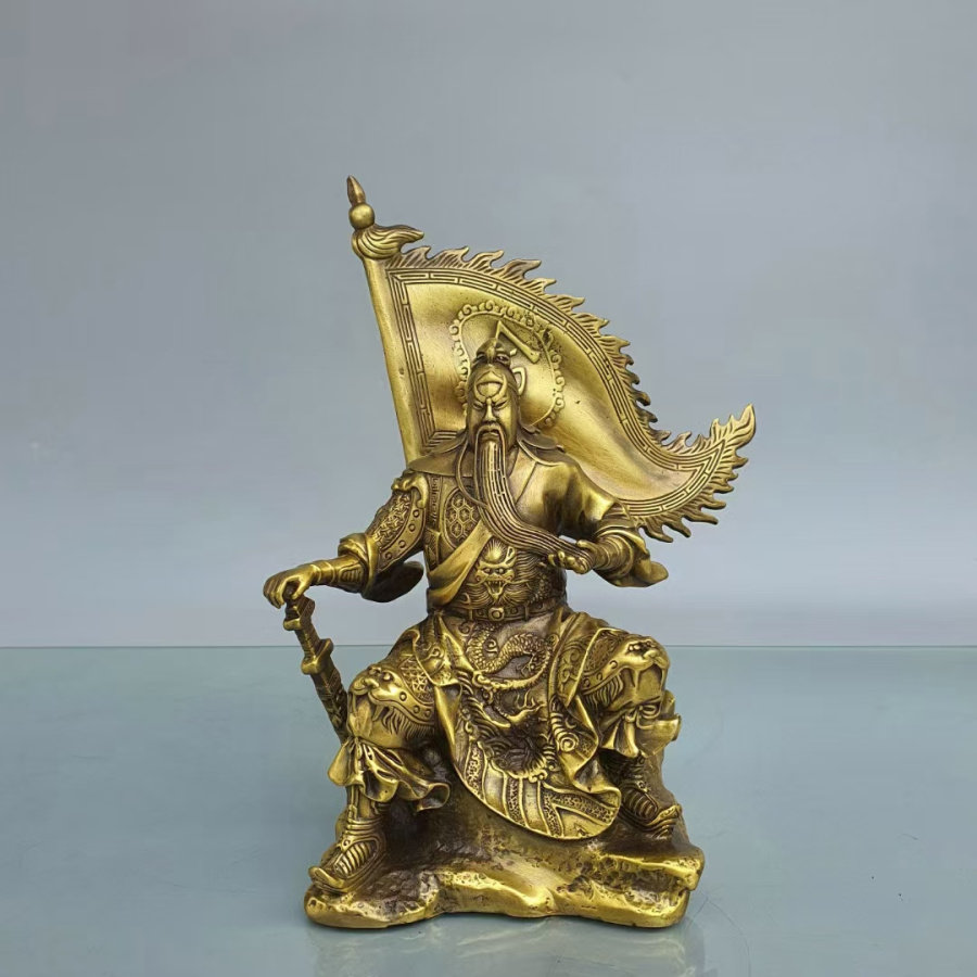 旗开得盛关公铜像摆件铜令旗关二爷坐像武财神关羽镇宅招财门厅