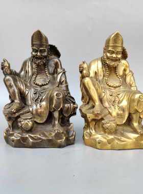 黄铜济公活佛降龙罗汉铜像摆件