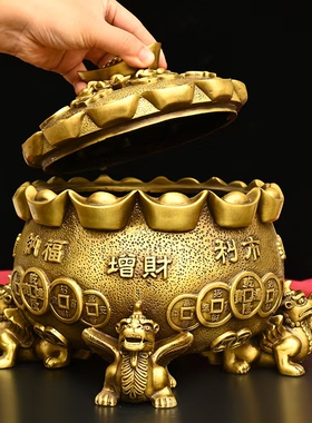 铜元宝貔貅聚宝盆摆件开盖招财