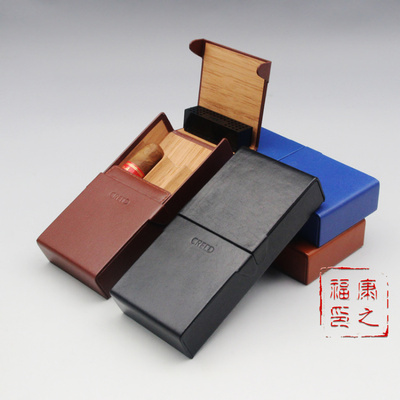 促销 法国CREDO克雷多雪茄套 三位香柏木牛皮便携盒 带加湿雪茄套