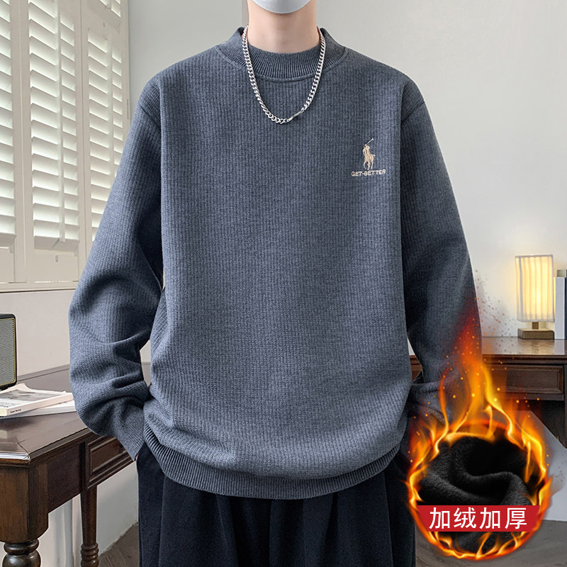 加绒加厚保暖针织衫青少年毛衣男