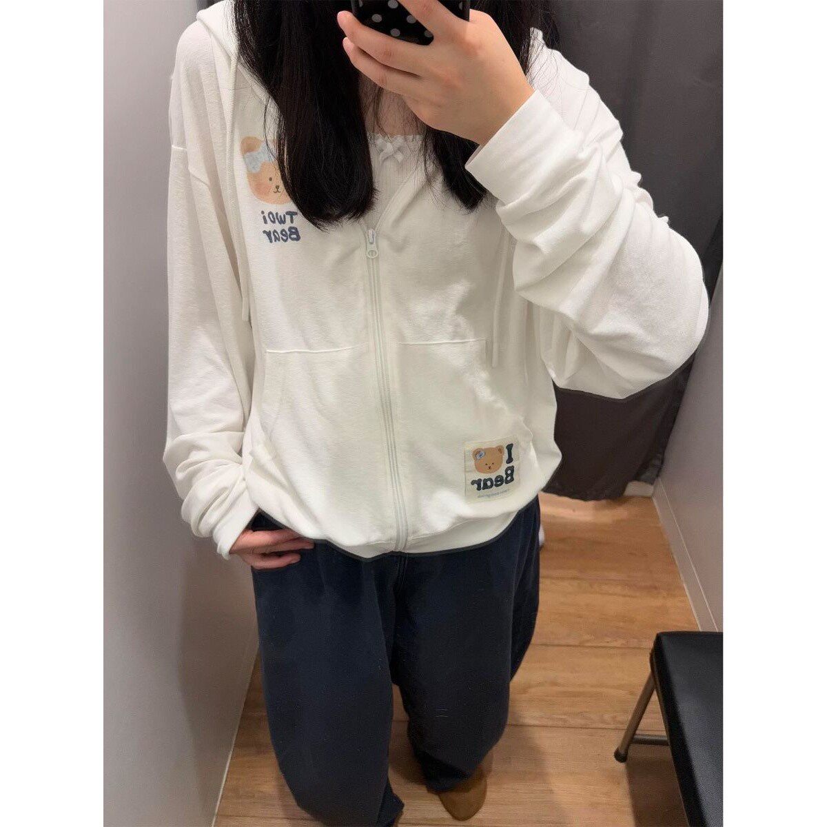 连帽防晒罩衫卡通小熊开衫女夏季T恤