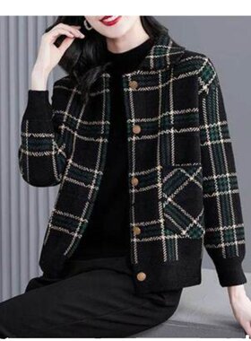 格子毛呢外套女短款春秋2026新款高端洋气宽松休闲呢子夹克上衣女