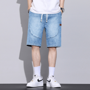 薄款 宽松潮牌中裤 韩版 男士 2024新款 夏季 潮流弹力五分马裤 牛仔短裤