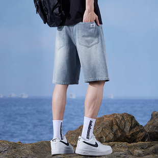 男夏季 休闲弹力帅气五分中裤 薄款 潮流宽松直筒男士 子 韩版 牛仔短裤