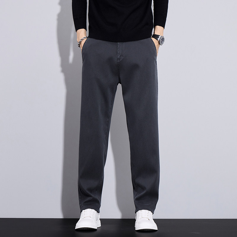 高端休闲裤弹力商务男裤秋冬季加绒2024新款莱赛尔小直筒修身裤子