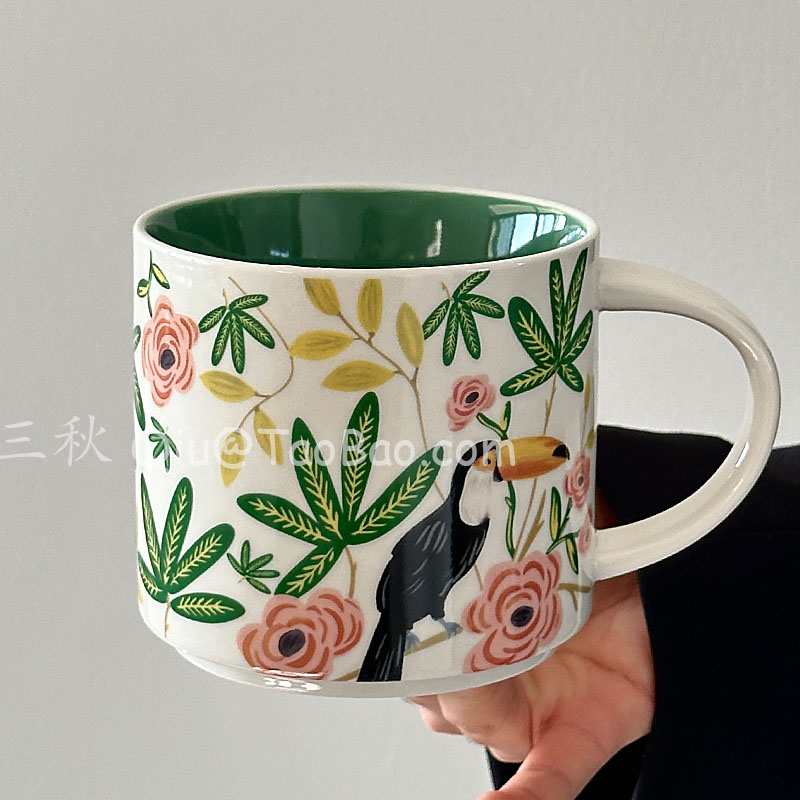复古森林花鸟马克杯大容量水杯